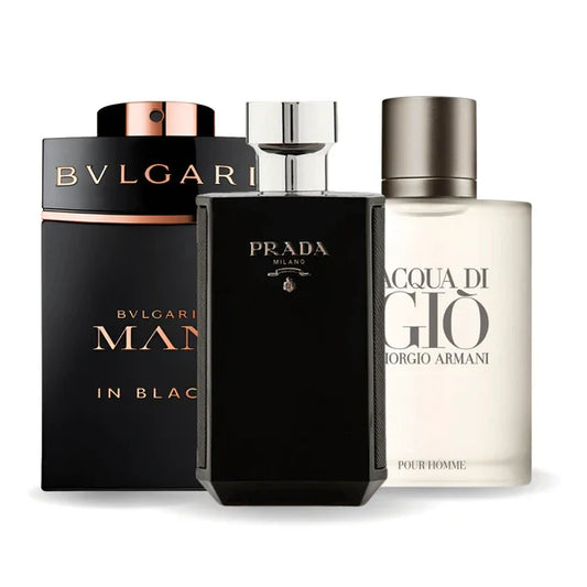 Pack de 3 perfumes: Bvlgari In Black, Giorgio Armani Acqua di Giò y L’Homme Prada Intense – 100 ml