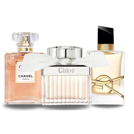 Pack de 3 perfumes: Chanel Coco Mademoiselle, Yves Saint Laurent Libre y Chloé – 100 ml