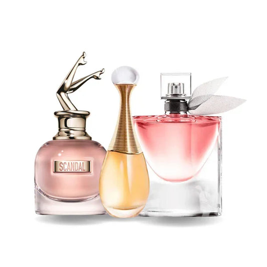 PACK 3 PARFUMES: SCANDAL, J'ADORE, LA VIE EST BELLE 100ML
