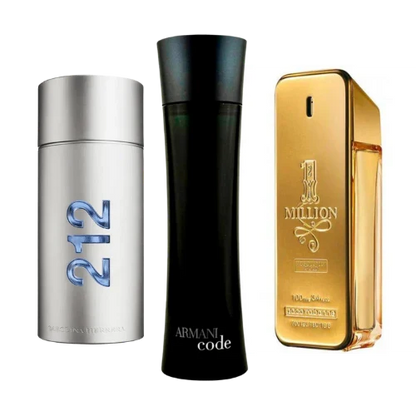 PACK DE 3 PERFUMES: 212 MEN NYC, PACO RABANNE ONE MILLION, ARMANI CODE HOMME 100 ml