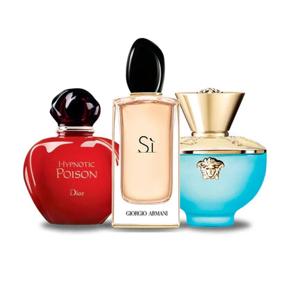PACK DE 3 PERFUMES: DIOR HYPNOTIC POISON, GIORGIO ARMANI SÌ, VERSACE DYLAN TURQUOISE – 100ML
