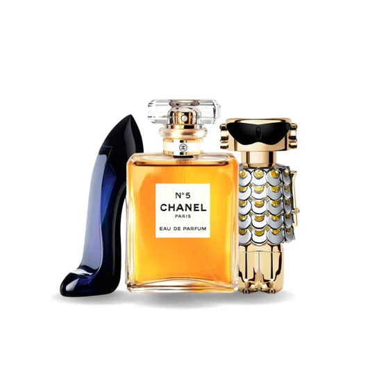 PACK DE 3 PERFUMES: GOOD GIRL, CHANEL Nº5, FAME – 100ML