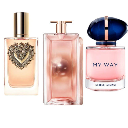 PACK DE 3 PERFUMES: DOLCE & GABBANA DEVOTION, MY WAY GIORGIO ARMANI, LANCÔME IDÔLE – 100ML
